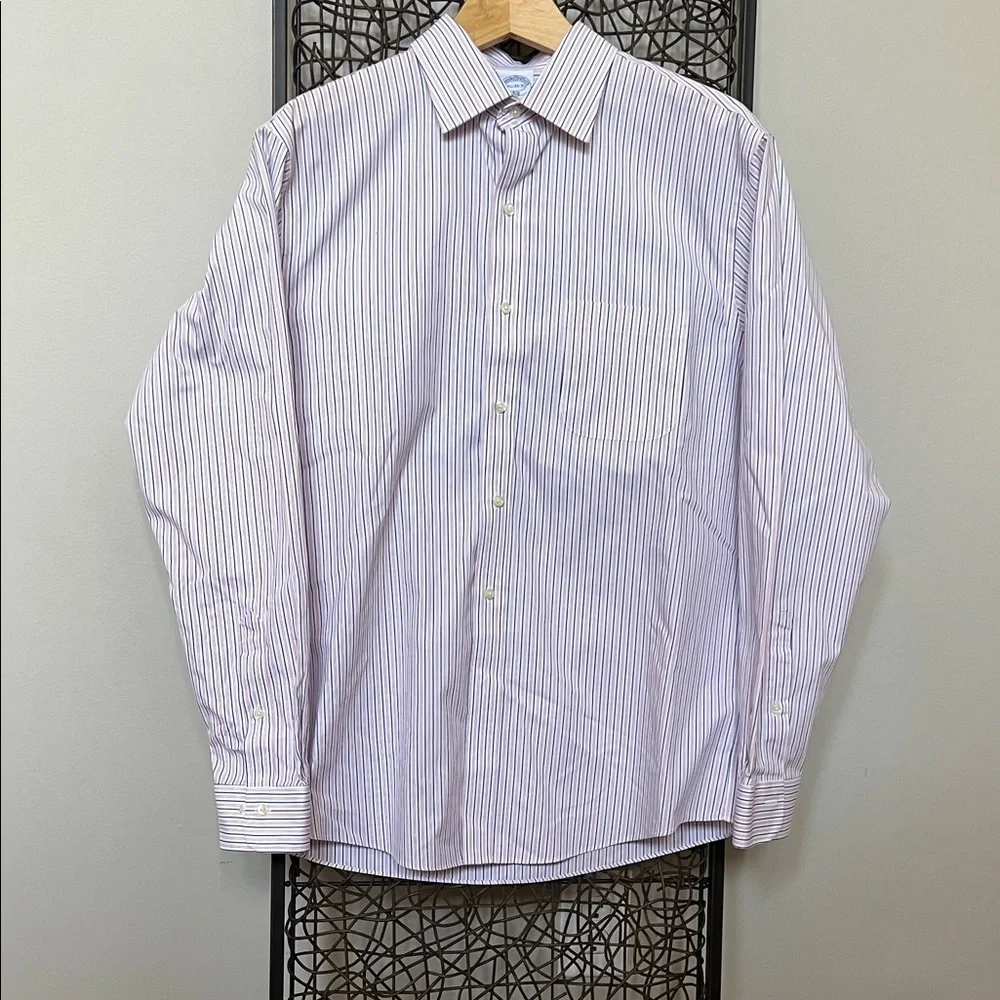 Brooks Brothers White Navy Blue Red Striped Dress Shirt Men 15 1/2 34/35
